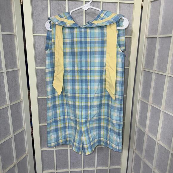 Vintage Rags Land Kids Blue Plaid Gingham Smocked Romper Jon Jon Shortalls 3 - Picture 1 of 14